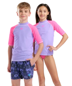 Camiseta de baño de manga corta para niños arena UV Protection Rash Graphic - Lavanda