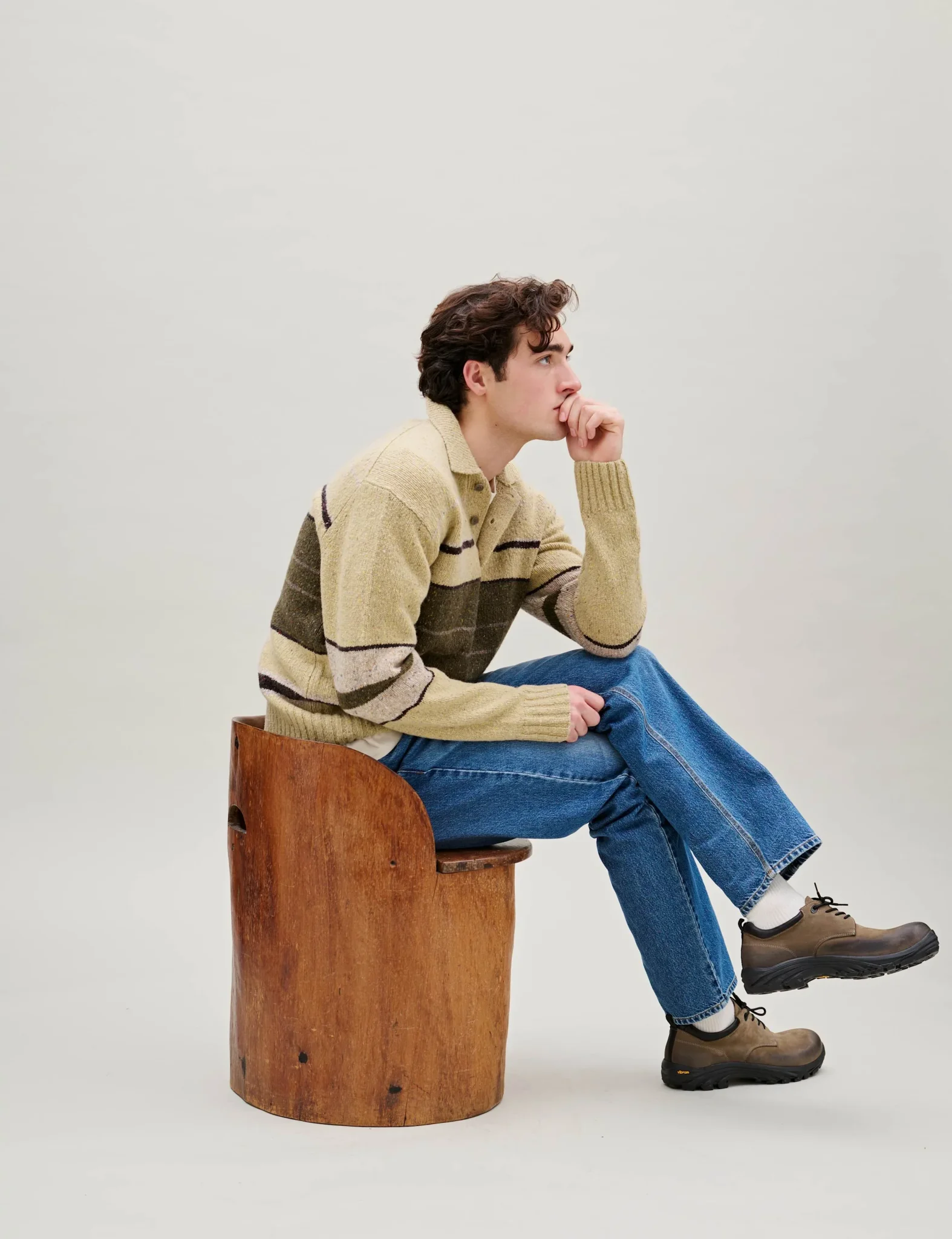 Dawn Stripe Knit Polo - Oatmeal - Image 4